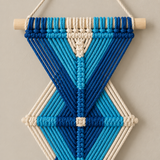Macro of the blue knotwork and the cream center triangle, wide banner in 5 lengths, 10 styles