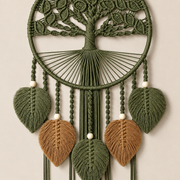 Supplier macro of the green and rust leaves and their beaded cords