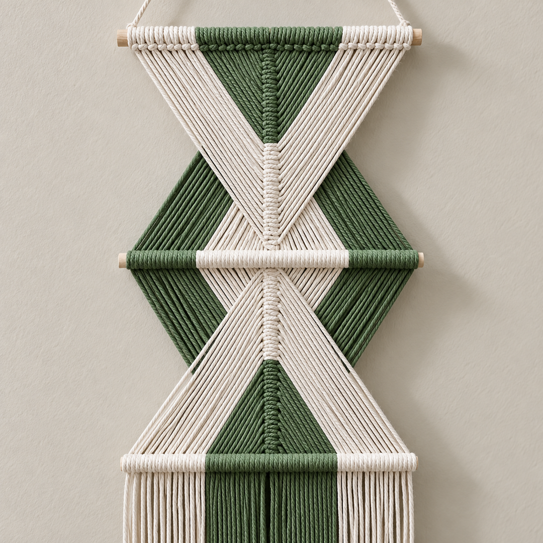 Macro of the green and cream hourglass tiers, stacked hourglass tiers