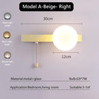Globe pull chain wall sconce - supplier photo 21: dims card A Beige Right 30x12 H15
