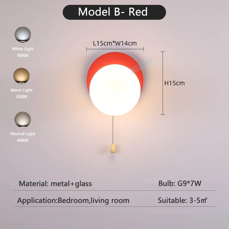 Globe pull chain wall sconce - supplier photo 23: dims card B Red 15x14
