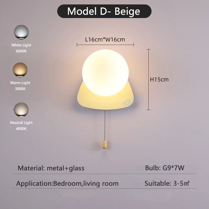 Globe pull chain wall sconce - supplier photo 25: dims card D Beige