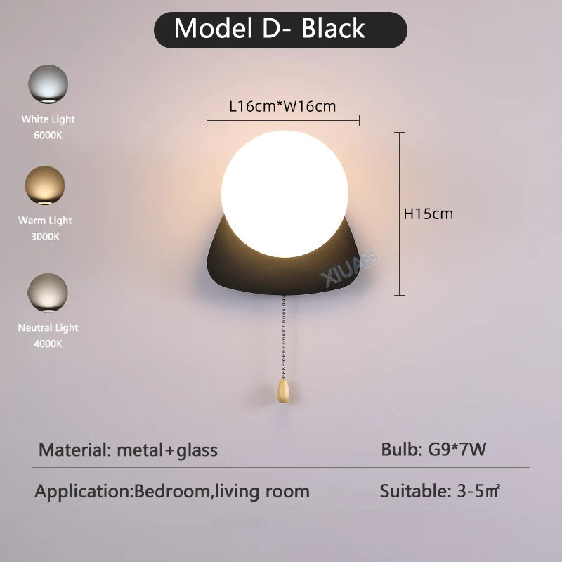 Globe pull chain wall sconce - supplier photo 26: dims card D Black