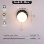 Globe pull chain wall sconce - supplier photo 28: dims card B Black
