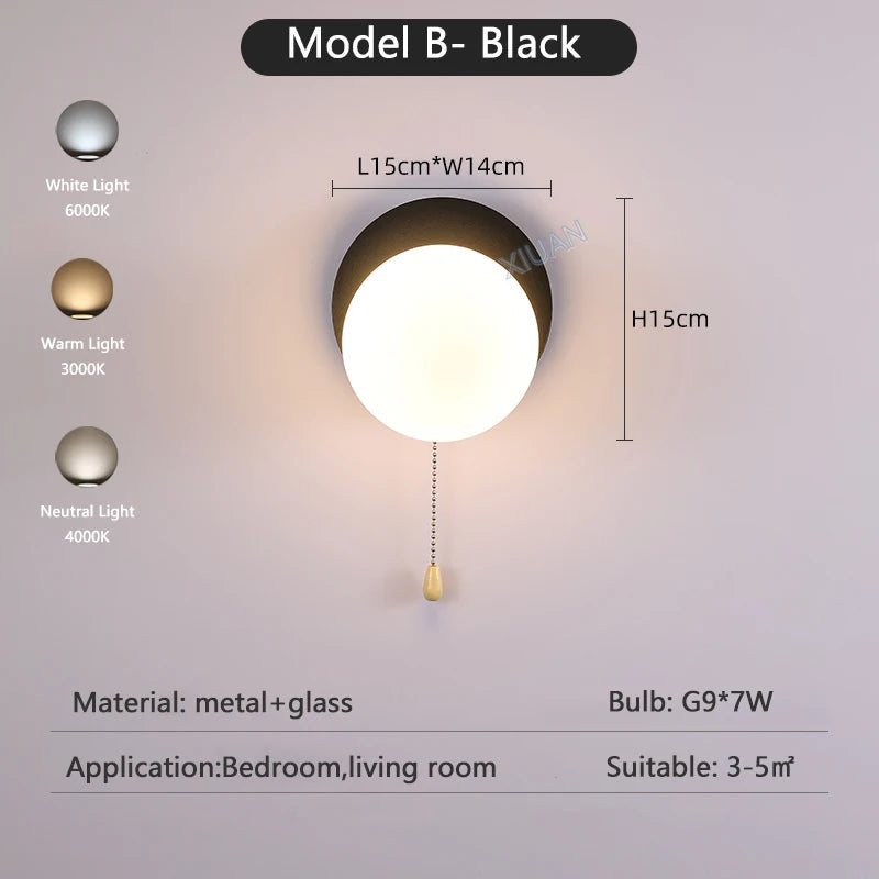 Globe pull chain wall sconce - supplier photo 28: dims card B Black