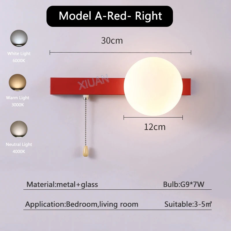 Globe pull chain wall sconce - supplier photo 29: dims card A Red Right