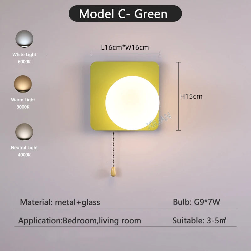 Globe pull chain wall sconce - supplier photo 31: dims card C Green