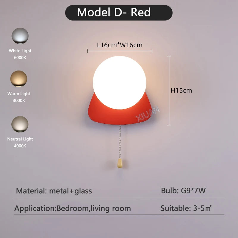 Globe pull chain wall sconce - supplier photo 33: dims card D Red