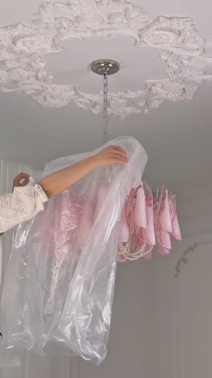 Chandelier for Dining Room, 23.6-Inch Murano-Style Glass Petals with Faux Pearl Bead Strands - product video