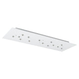 Rectangular white chandelier ceiling canopy with multiple silver cable fittings, shown at an angle against a white background.