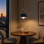 Compact Nordic E27 Metal Pendant Light - 6 Colors, 2 Shade Sizes - Dining Nook Dark Blue warm light lifestyle