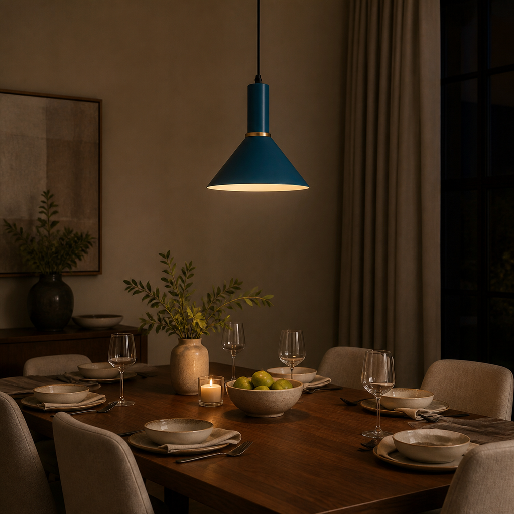 Soft Dome E27 Pendant Light for Kitchen Island, Metal Shade, 7 Colors - Dining Dark Blue warm light lifestyle