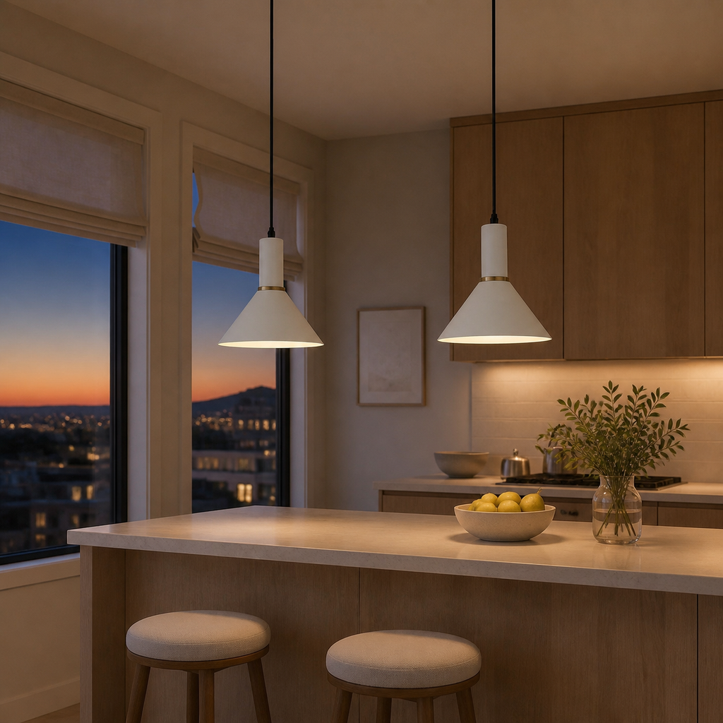 Soft Dome E27 Pendant Light for Kitchen Island, Metal Shade, 7 Colors - Breakfast Bar White warm light lifestyle