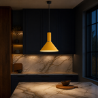 Soft Dome E27 Pendant Light for Kitchen Island, Metal Shade, 7 Colors - Dark Kitchen Yellow warm light lifestyle