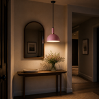 Nordic E27 Metal Pendant Light - Focused Deep Dome Shade, 6 Colors - Entry Console Pink warm light lifestyle
