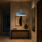 Wide Drum Colorful Pendant Light, E27 Metal Shade, 2 Sizes - Entryway Light Blue warm light lifestyle