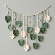 Macrame Leaf Garland Wall Hanging, 120 x 75 cm, 3 Colors - Green Mix