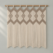 105 x 105 studio on cream, macrame window panel in 2 sizes, twisted cord, knotted loop heading