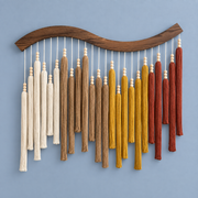 Autumn red studio on blue, wave cut pole with graded beaded tassels