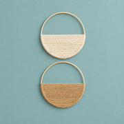B set, cream and tan hoops, studio on teal, set of 2 woven half moon hoops, 19 cm