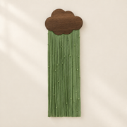 B, olive green, studio on cream, rain cord in 4 colors, dark stained wood cloud panel, twisted cord with knotted detail