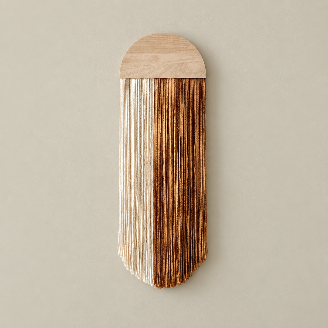Creative tapestry, hand woven semi-circular wooden board, tassel tapestry, living room, homestay, wall hanging, wall decoration generated media