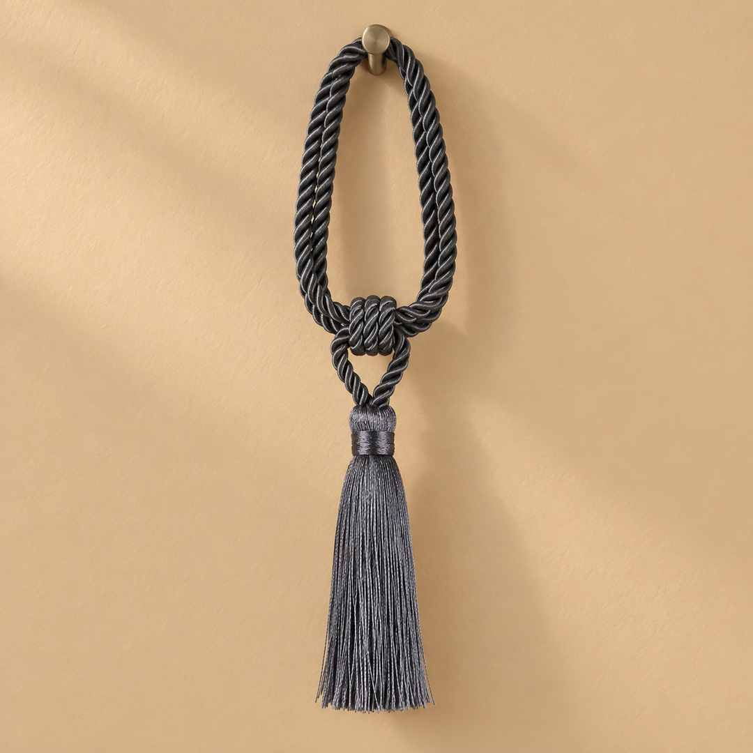Supplier composite of the tieback on a curtain with a color inset