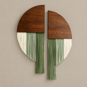 Green studio, both pieces on cream, split circle set of 2 in wood and fringe