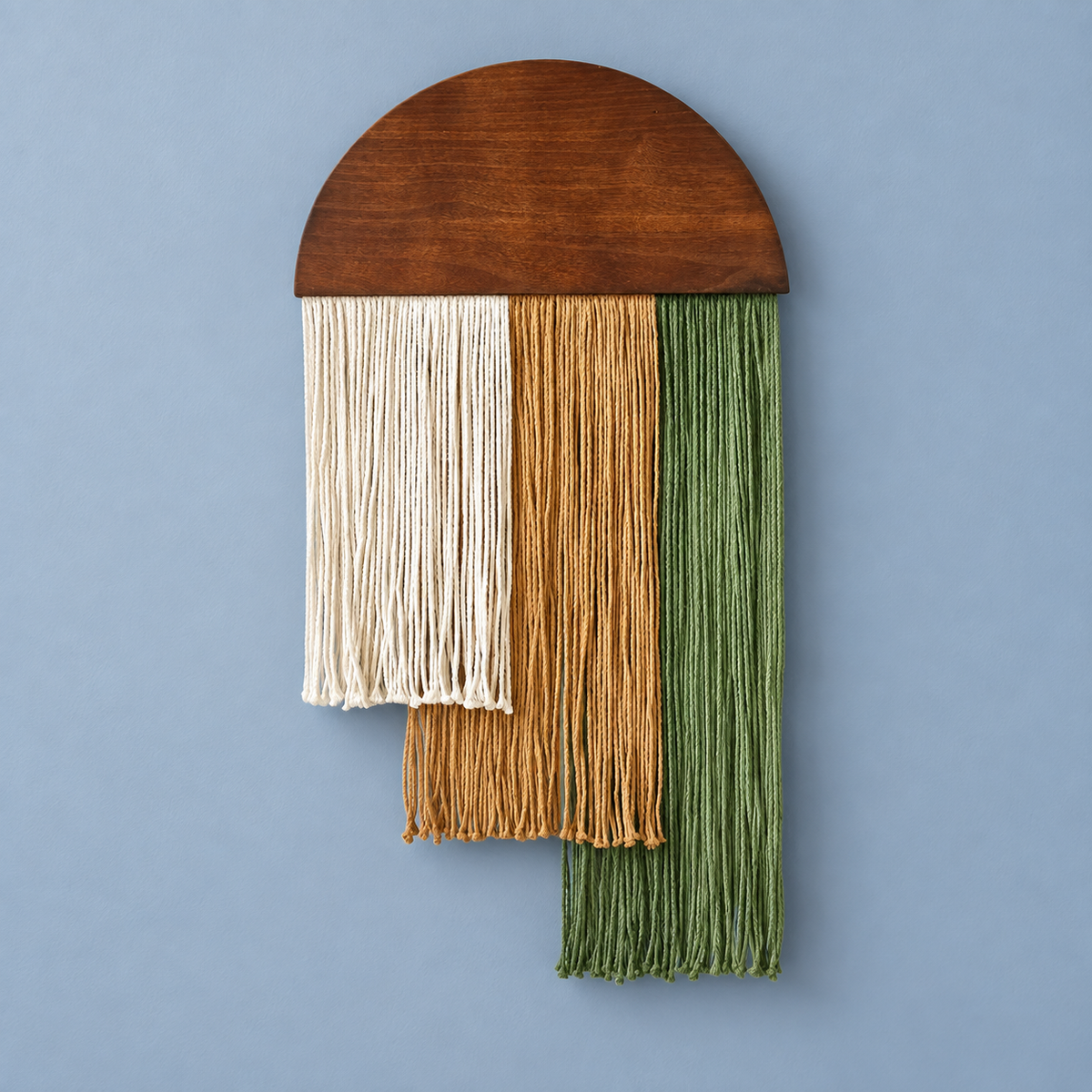 Green option studio on blue, wood dome over three stepped fringe blocks
