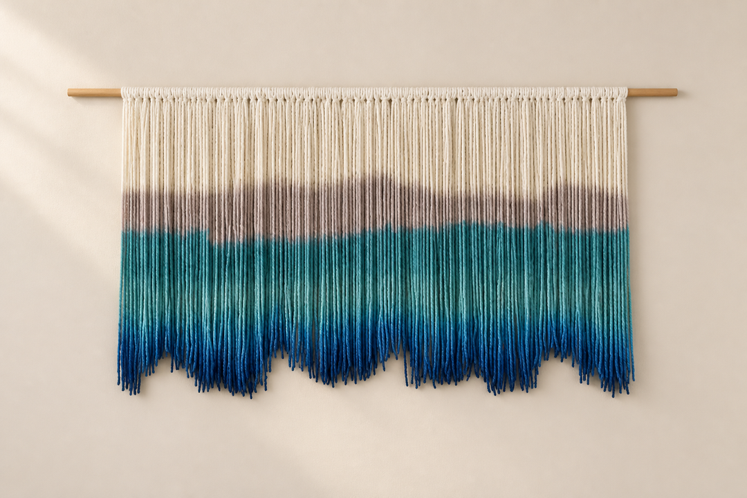 Pole 140 panel 120 studio, dip dyed fringe, 5 sizes, fine twisted cord, natural wooden pole