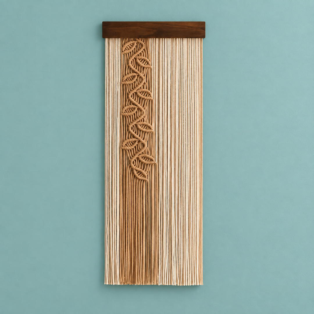 Small, tan vine, studio on teal, knotted leaf vine panel, single or pair