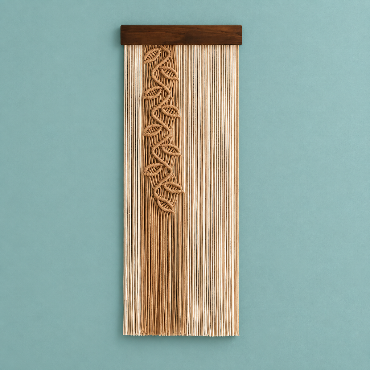 Small, tan vine, studio on teal, knotted leaf vine panel, single or pair