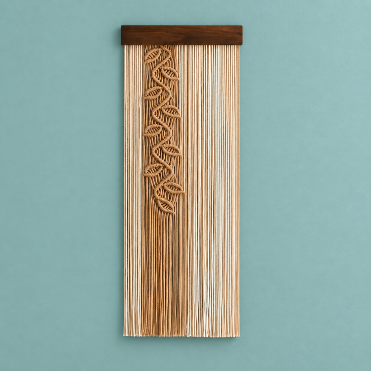 Small, tan vine, studio on teal, knotted leaf vine panel, single or pair
