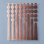 Studio, full grid on blue, wrapped sphere grid in blush, wrapped yarn spheres, white binding cord
