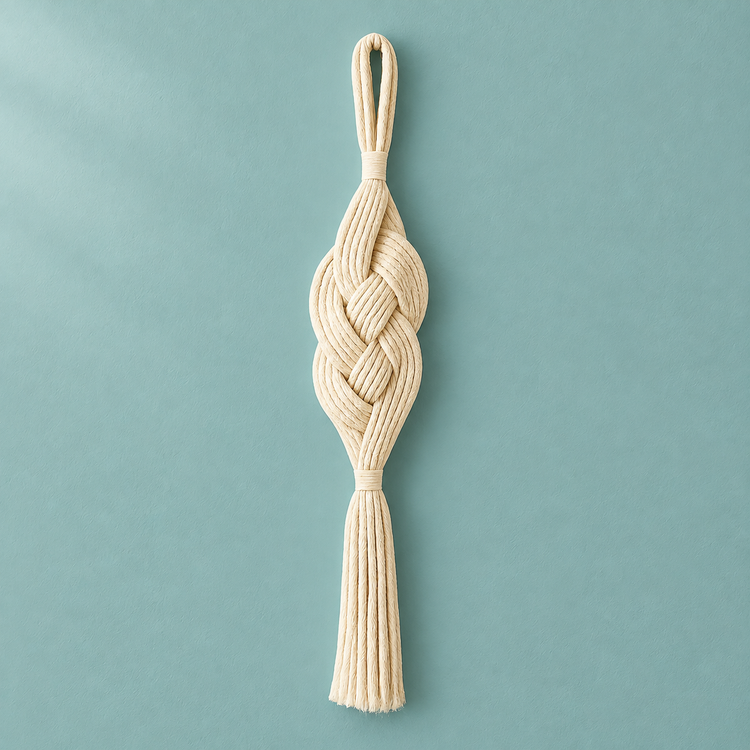 Studio on teal, full piece, plaited rope column in cream, heavy three-strand twisted rope