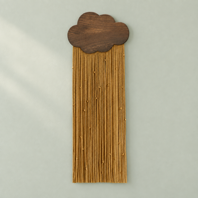 A, mustard ochre, studio on pale green, rain cord in 4 colors
