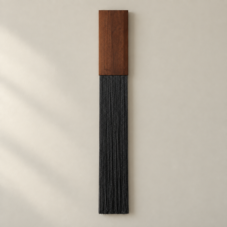 Black single, studio on cream, strips, set of four, stained hardwood block, fine twisted cord
