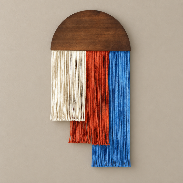 Blue option studio on cream, wood dome over three stepped fringe blocks
