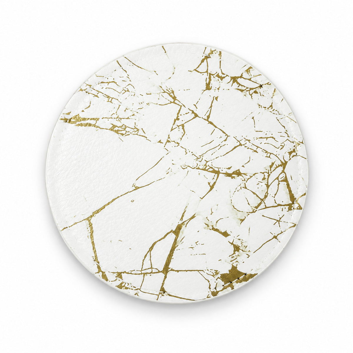 One White and Gold artificial-leather coaster, 10 cm.