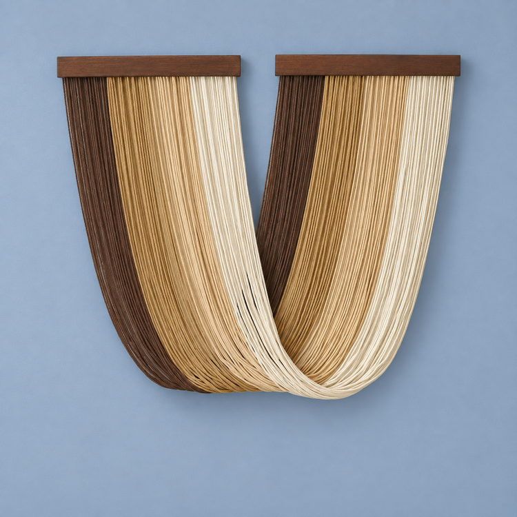 Dark Brown studio on blue, two battens crossing into one deep v