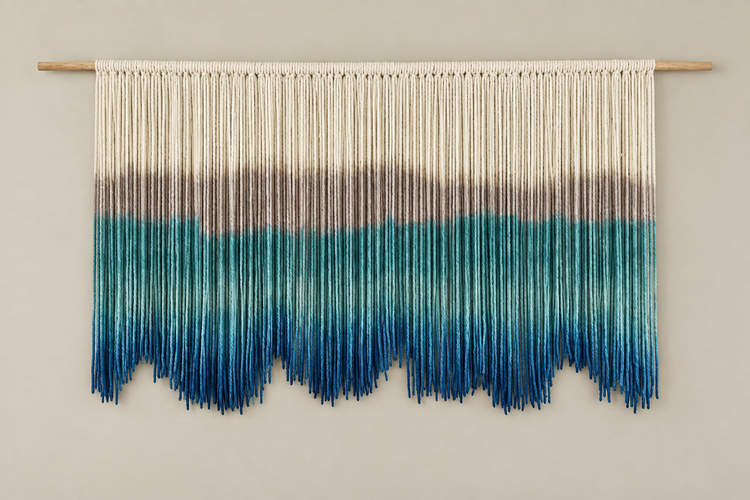 Pole 150 panel 130 studio, dip dyed fringe, 5 sizes, fine twisted cord, natural wooden pole