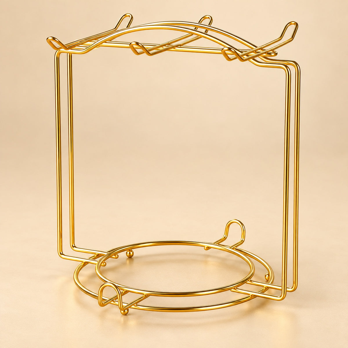 One empty gold smooth-wire cup-and-saucer rack.