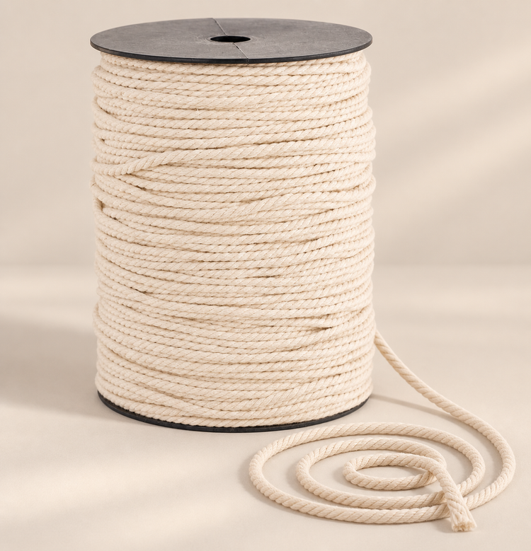 4mm 100M spool on sand, 2 to 10 mm twisted cord on a spool, three-strand twisted cotton cord
