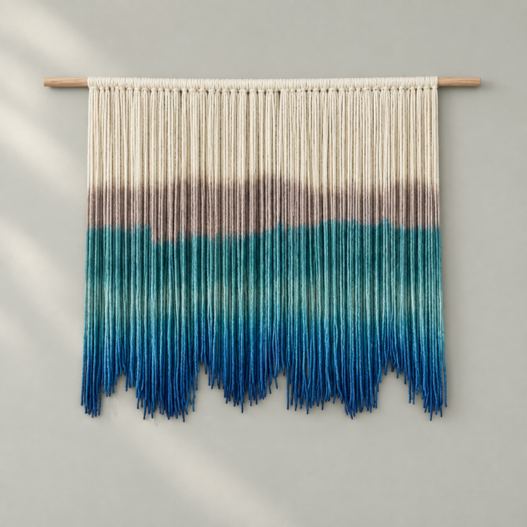 Pole 100 panel 80 studio, dip dyed fringe, 5 sizes, fine twisted cord, natural wooden pole