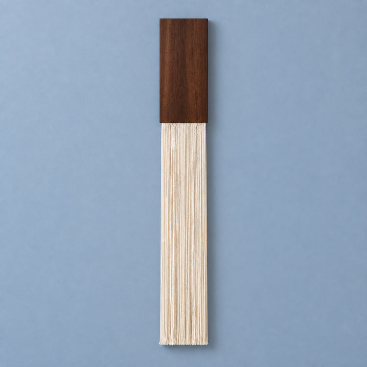 White single, studio on blue, strips, set of four, stained hardwood block, fine twisted cord