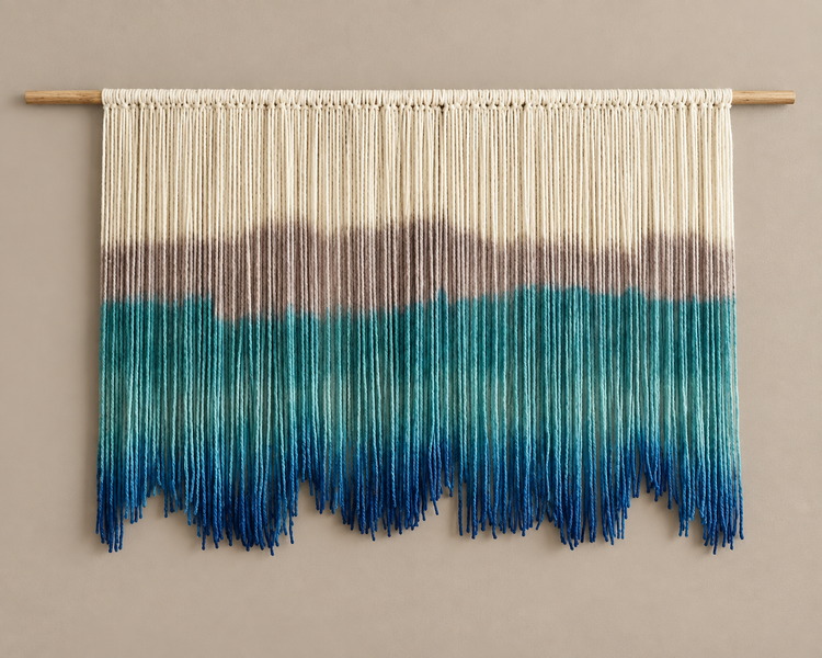 Pole 120 panel 100 studio, dip dyed fringe, 5 sizes, fine twisted cord, natural wooden pole