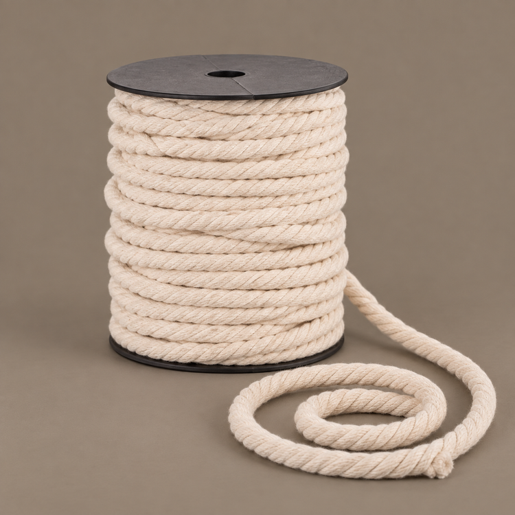 10mm 10M spool on taupe, 2 to 10 mm twisted cord on a spool, three-strand twisted cotton cord