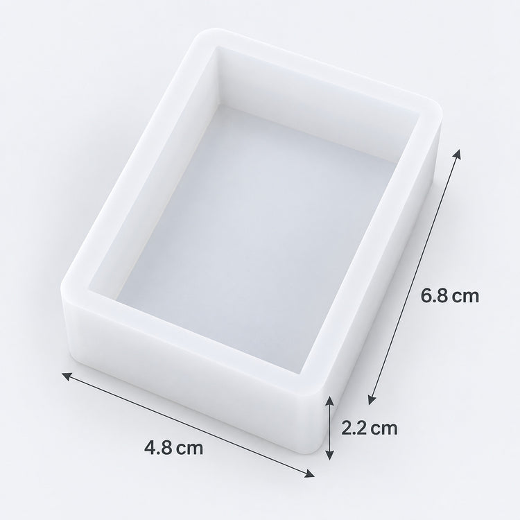 A white rectangular tray or mold shown on a clean white background with dimension arrows and labels indicating 6.8 cm height, 4.