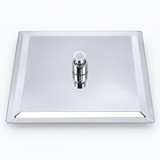 A square chrome pedestal sink with a central polished chrome faucet and a clear acrylic top cover, shown on a clean white background.