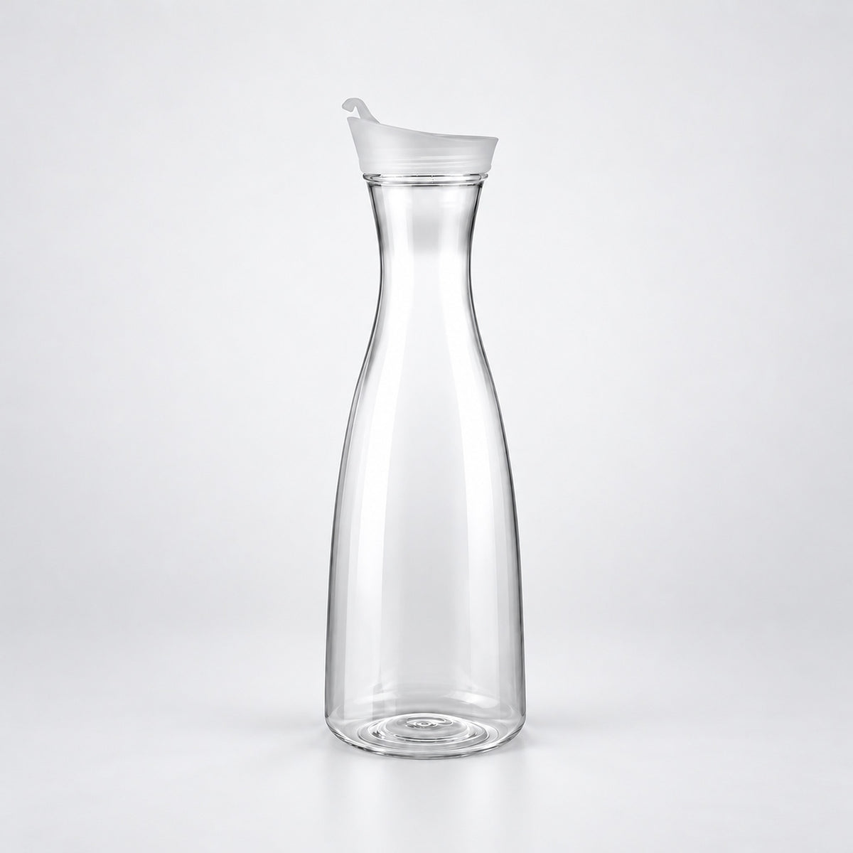 Empty 1600 ml clear plastic carafe with white lid.